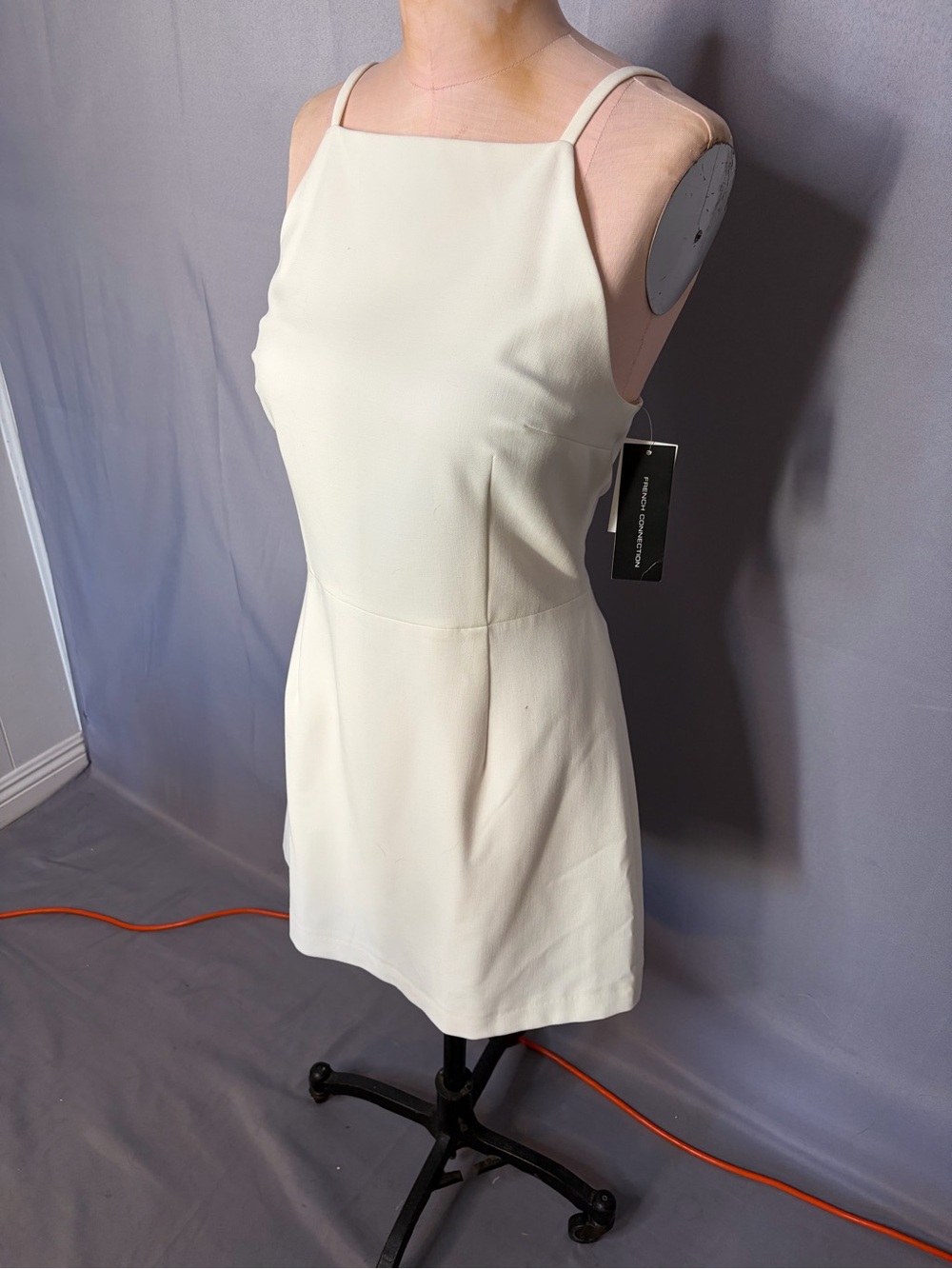 French Connection Elegant White Square-Neck Dress with Straps
